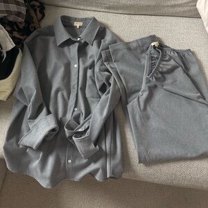 Flannel set Gray Button-Up Shirt and Pants Set